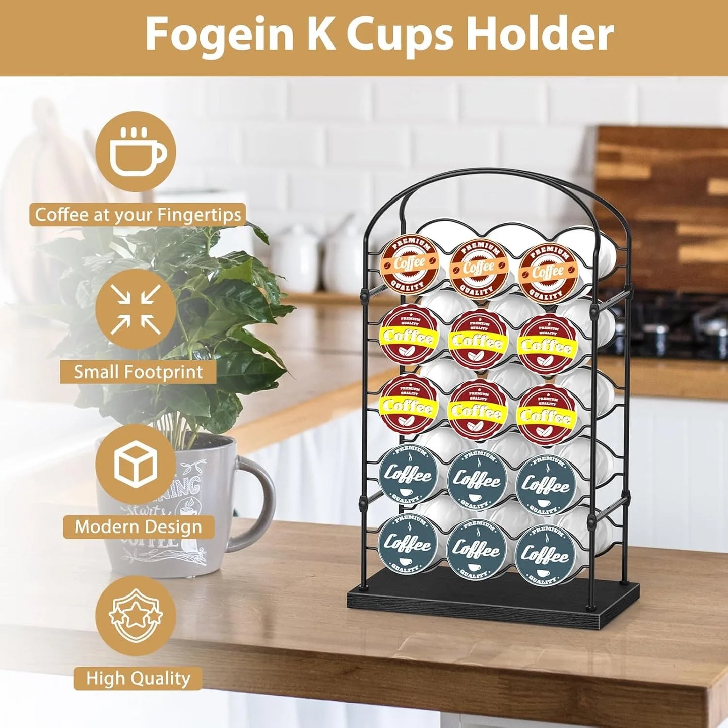30-Capacity K-Cup & Coffee Pod Organizer | Space-Saving Countertop Holder for Coffee Bar/Home/Office | Black Compact Design