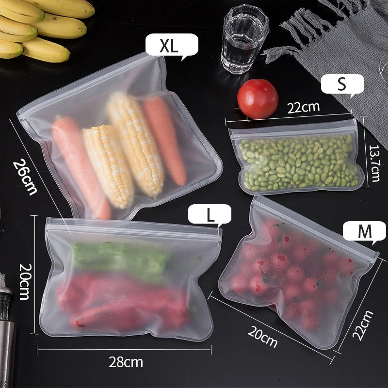 10PCS Food Grade Silicone Food Storage Bags Fresh-keeping Sealed Containers Leakproof Durable Reusable Stand Up Zip Freezer Bags
