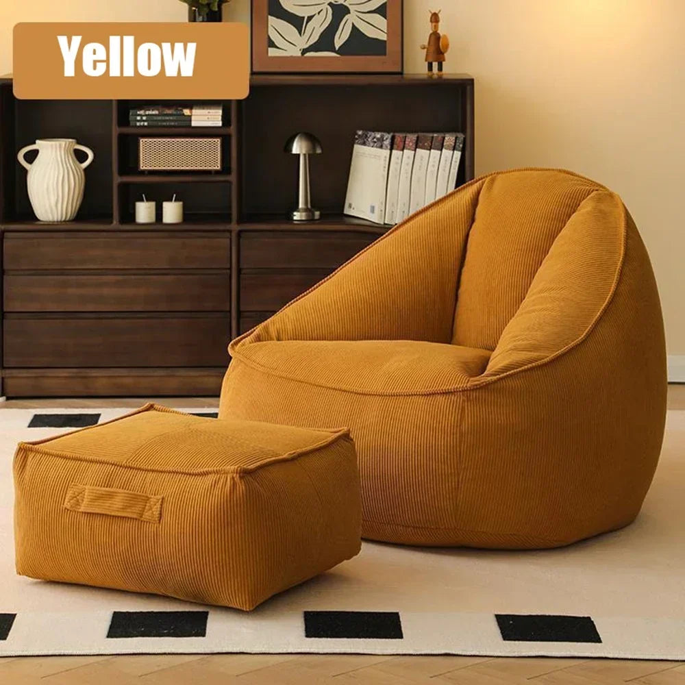 Single Lazy Bean Bag Sofa Upscale Soft Balcony Comfortable Sofa Chair with Footrest Padding Included Home Furniture