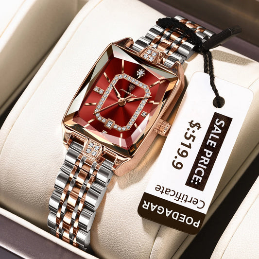 POEDAGAR Luxury Rectangle Watch For Woman Waterproof Calendar Simple Ladies Watch Fashion Stainless Steel Quartz Women's Watches