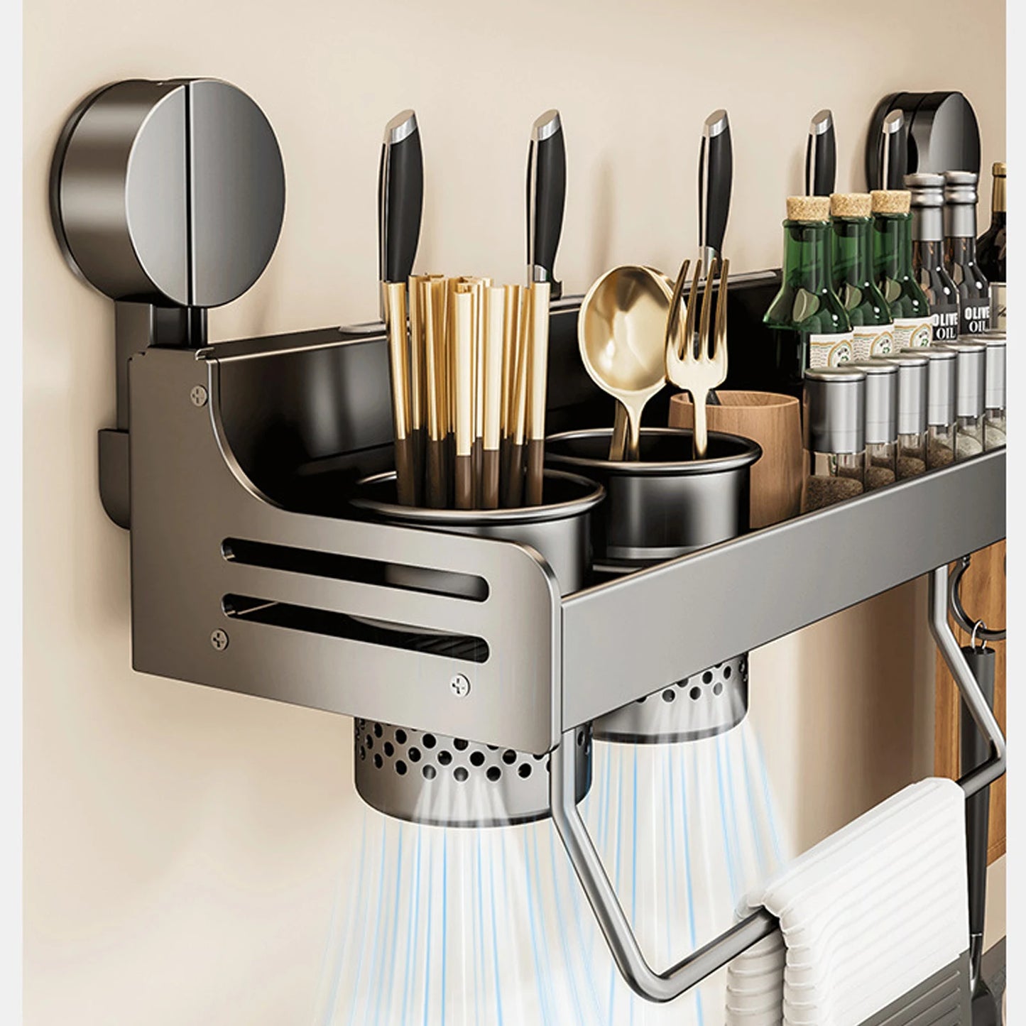 Suction Cup Kitchen Organiser Shelf Wall-mounted Spice Storage Rack Kitchen Knife Holder Wall Seasoning for Chopstick Spoon