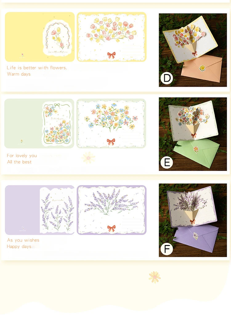 3D pop-up style creative minimalist greeting card original flower blessing card happy birthday party invitation letter gift