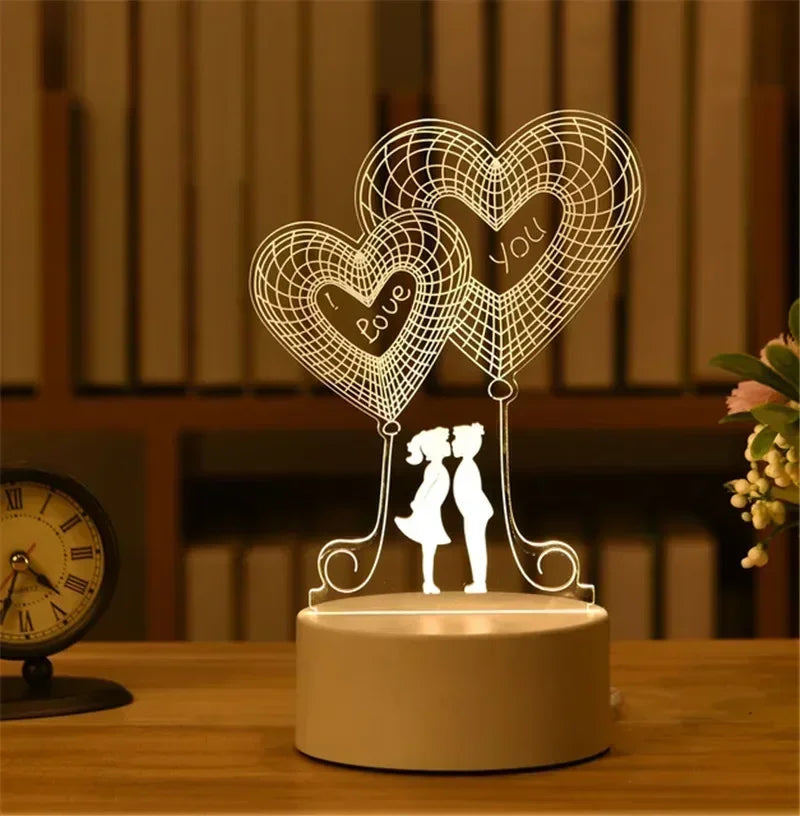 Creative 3D Acrylic Night Light USB Operated Bedroom Bedside LED Table Lamp Ornaments Christmas Holiday Birthday Event Gift