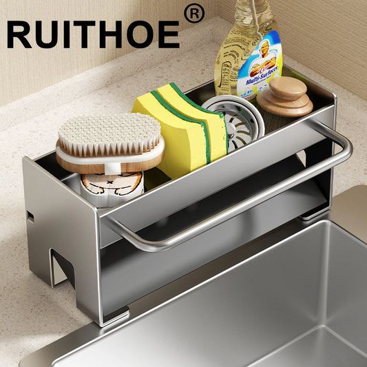 Kitchen Sponge Holder Stainless Steel Sink Drain Rack Soap Drainer Towel Rack Shelf Organiser bathroom Storage Accessories