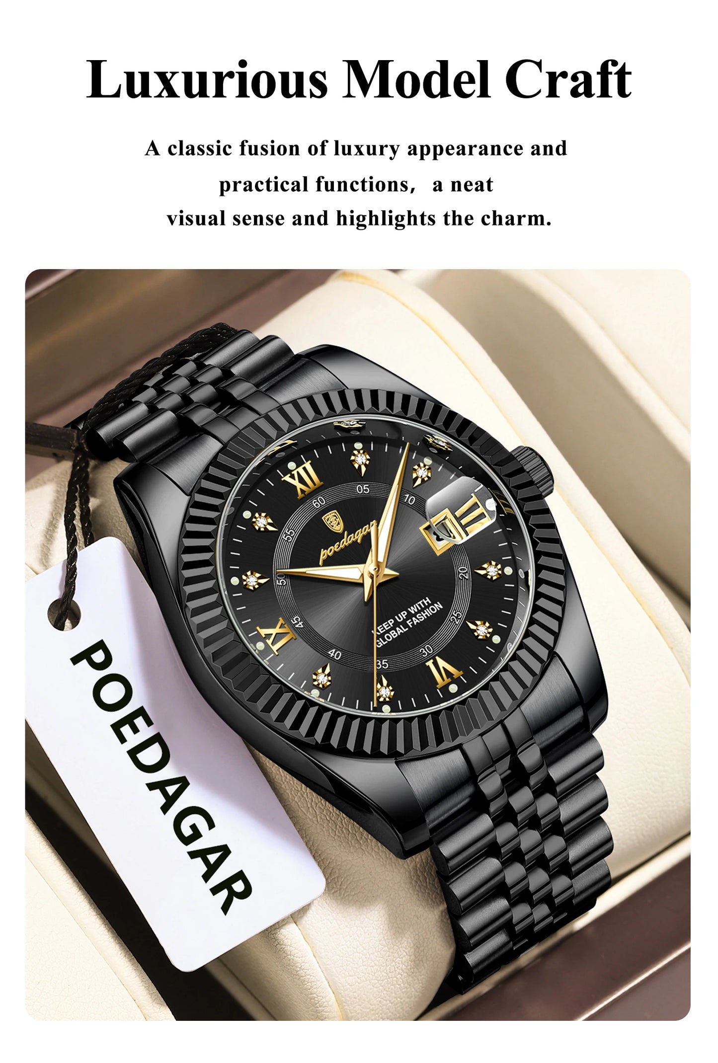 POEDAGAR Luxury Fashion Men Watch Waterproof Stainless Steel Luminous Military Man Wristwatch Date Business Quartz Men's Watches
