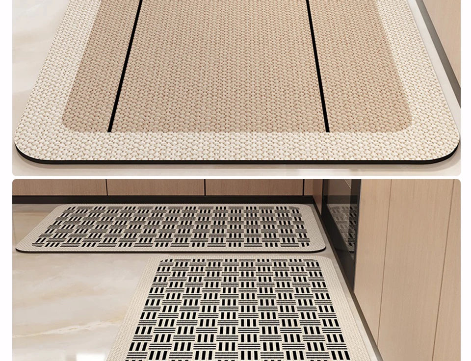 Kitchen Carpet Non-slip Waterproof Oil-proof PVC Leather Floor Mat Minimalist Gray White Letter Long Size Home Decoration Rugs