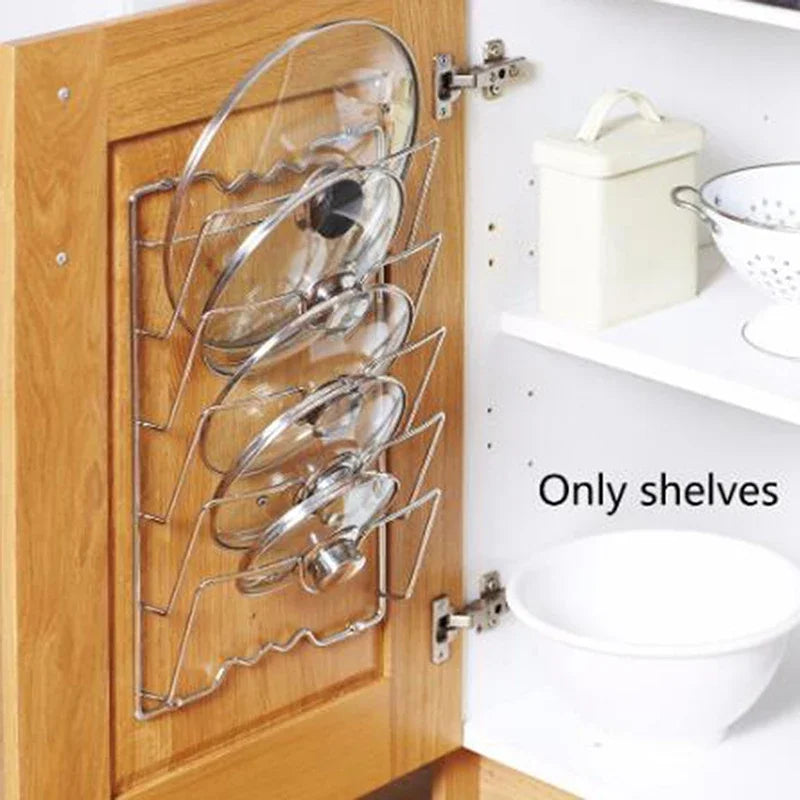 Multi Functional Wall Mounted Pot Lid Rack For Household Kitchen, Perforated With Five Layers