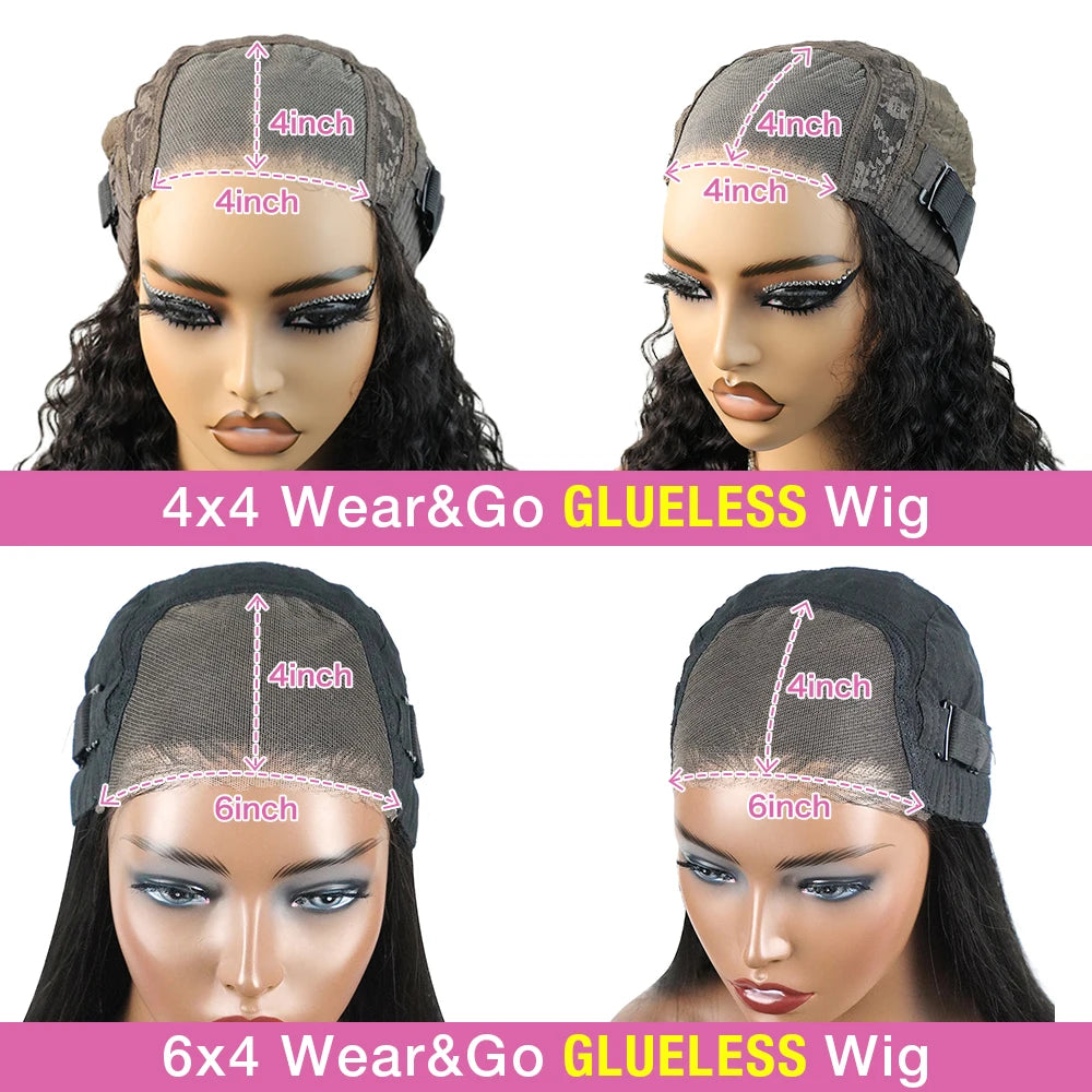 250 Density 14 16 Inch Deep Wave Short Bob 6x4 Glueless Wig Human Hair Ready to Wear 4x4 Curly Transparent Lace Frontal Wig