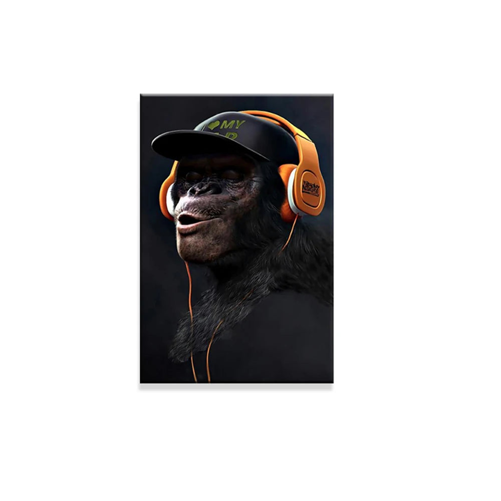 Gorilla With Earphone & Glasses Funny Poster