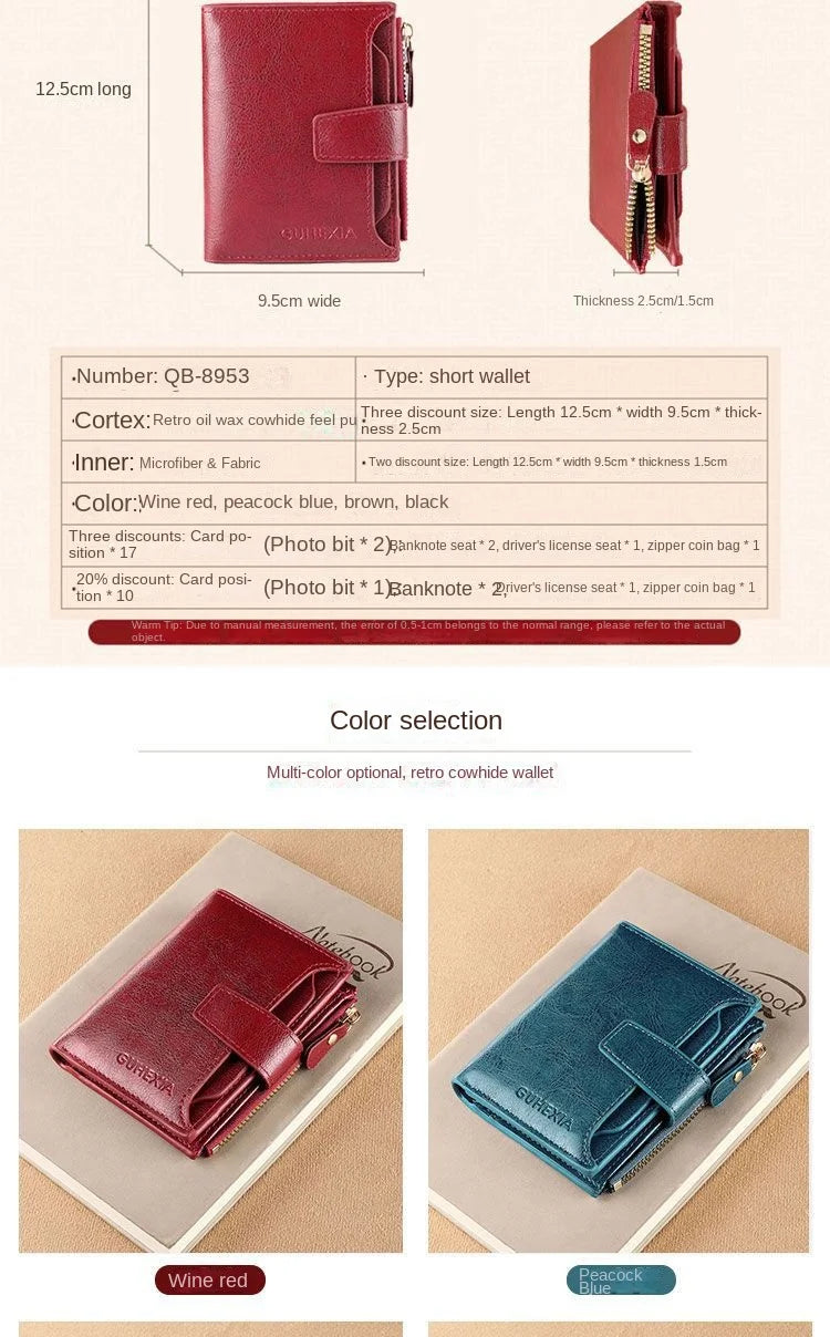 Fashion Vintage RFID Blocking Women Wallet Genuine Leather Fold The Zipper Wallet Credit Card Holder Coin Purse Wallet for Women