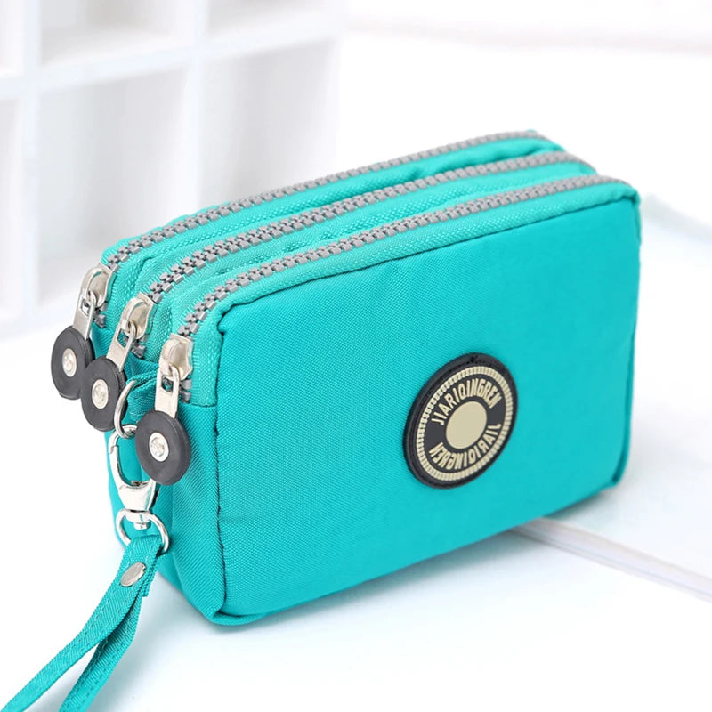 Mini Triple-Zipper Bag – Portable Women’s Wallet, Phone Pouch, Makeup Bag, Coin Purse with Large Capacity