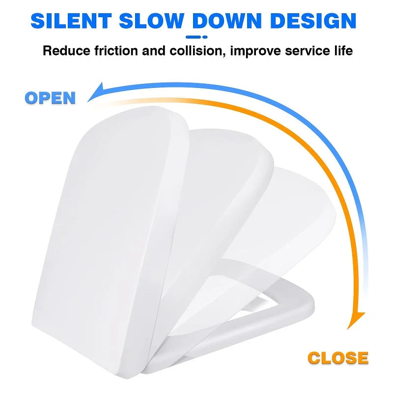 Square Toilet Seat Quick-Release Soft-Close Easy Clean - Durable Anti-Bacterial Compact WC Cover, Scratch-Resistant Bathroom