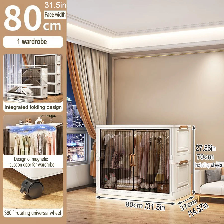 70-80cm Multifunction Folding Storage Cabinet | Dustproof Foldable Wardrobe & Closet Organiser | Heavy-Duty Household Sundries Locker Storage Box