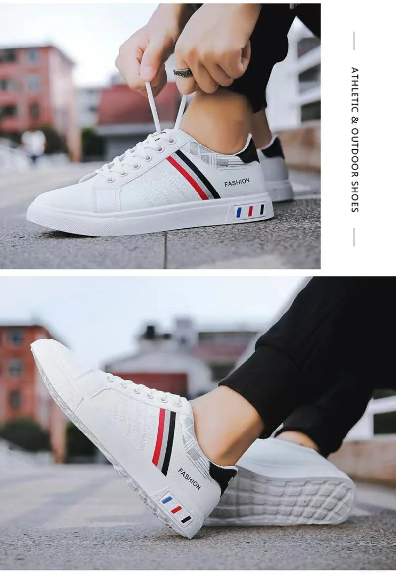 Men's White Casual Trainer Shoes, Outdoor Sport Shoes