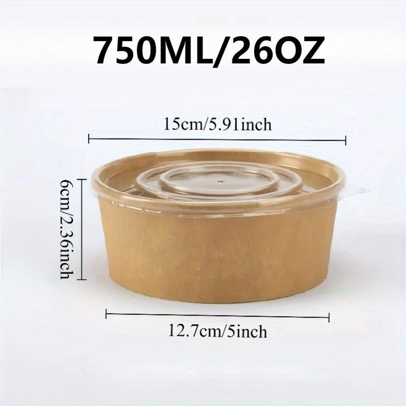 15/30PCS Kraft Paper Bowls Disposable Bowls with Lid Salad Vegetable Soup Kitchen Restaurant Party Snack Storage Supplies