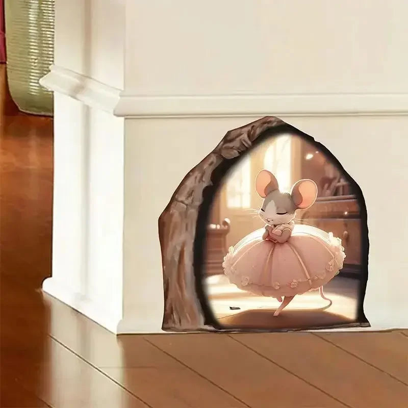 6pcs Different 3D Mouse Hole Wall Stickers for Corner Stairs