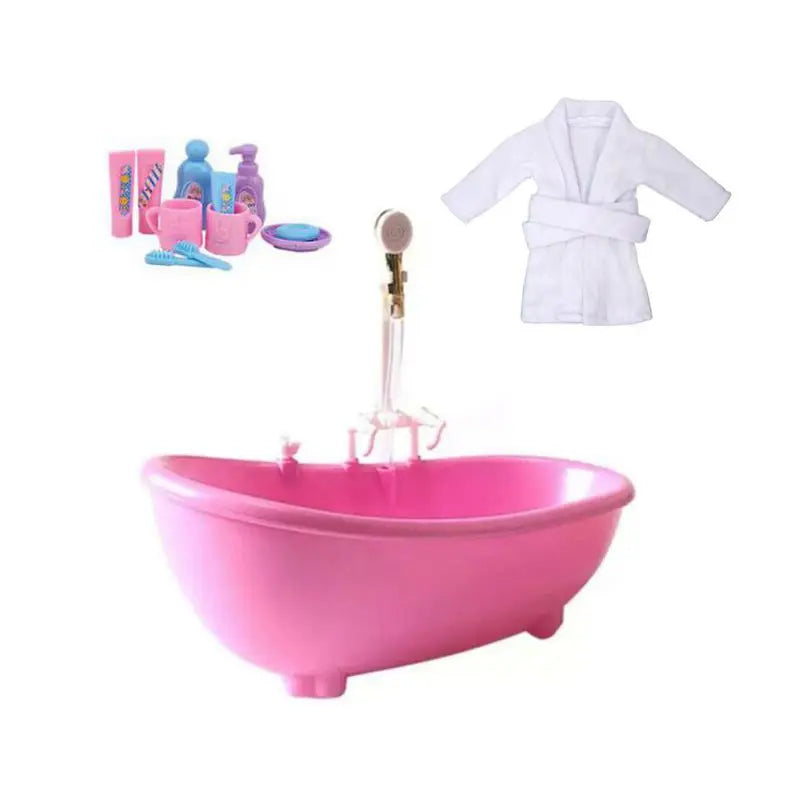 Bathroom Set For Dolls Kids Toys Miniature Dollhouse Furniture Mini Bathtub Electric Toy Powered Bath Girls' Play Game DIY Toy