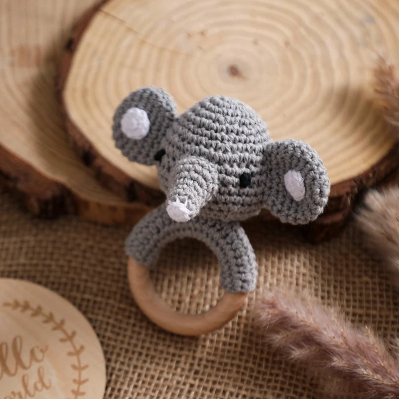 Let's Make Baby Bath Toy Set Double Sided Cotton Blankets Crochet Rattle Wooden Ring Infant Teether Bath Brush For Newborn Gift