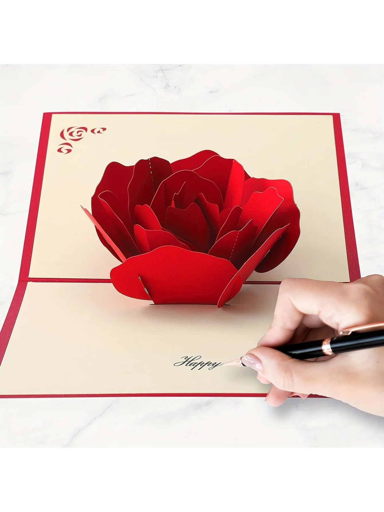 3D Pop-Up Happy Birthday Rose Card - Perfect for Anniversaries, Mother's Day, Weddings - Greeting Women,Youngsters with Envelope