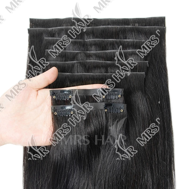 Invisible Thick PU Clip In Human Hair Extensions Seamless PU Weft Tape Clip on Hair For Thick Raw Hair 7PCS 12-24inch 100G-120G