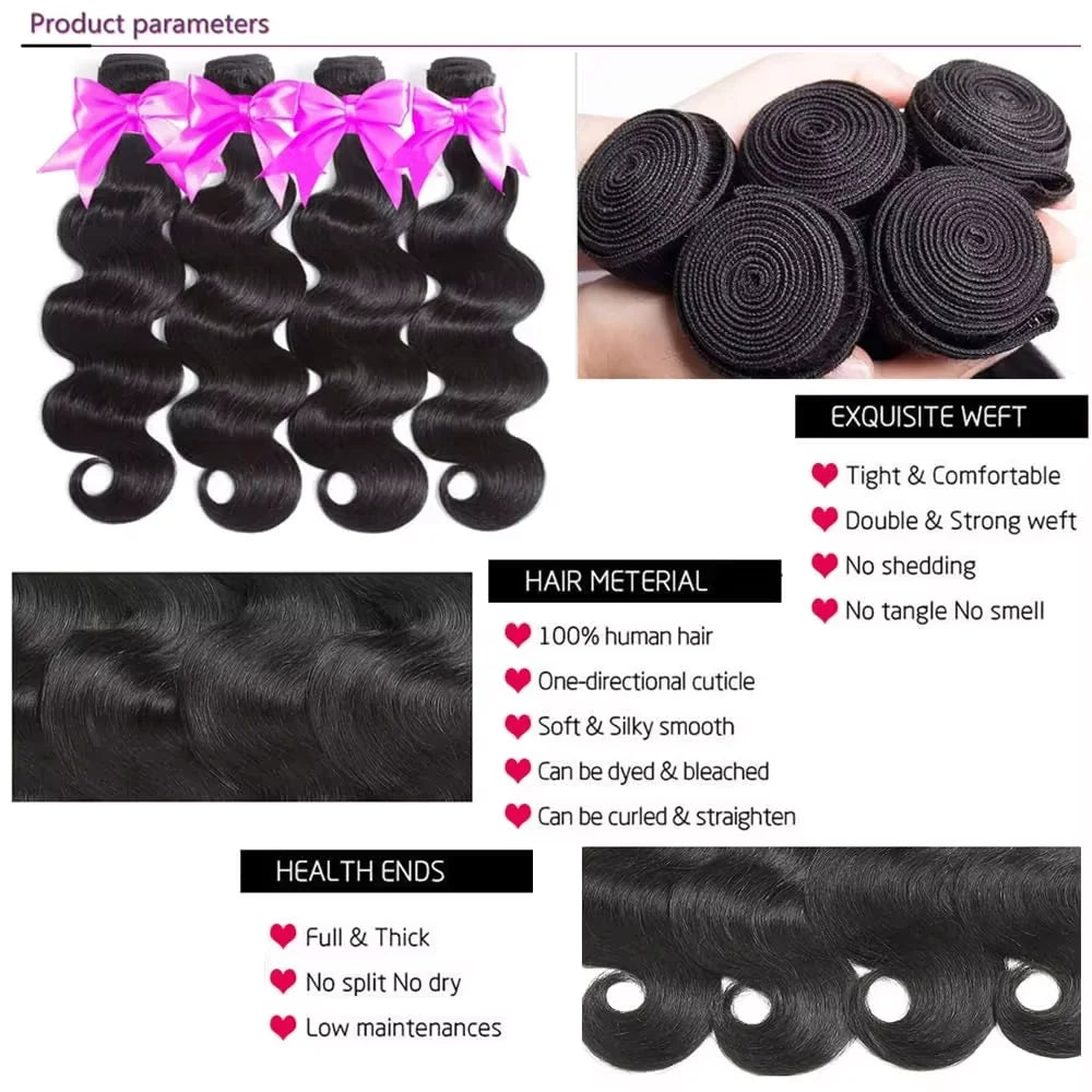 Body Wave Natural Color Brazilian Hair Bundles 100% Human Hair Bundles Long Remy Hair Extensions 1/3/4 Pieces 36 38 40 Inches