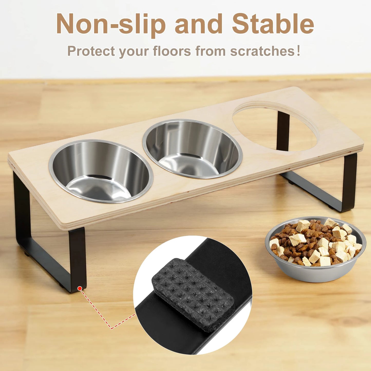 Elevated Cat & Puppy Feeder – 15° Tilted Raised Stand with 3 Stainless Steel Bowls for Food & Water