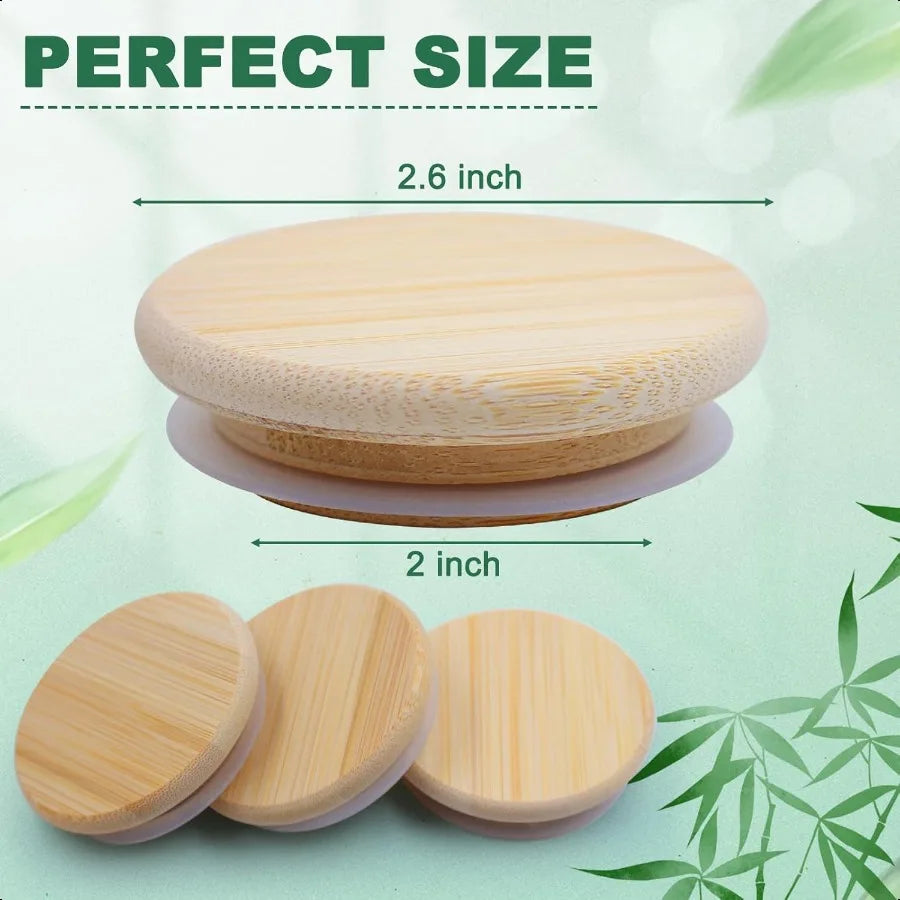 Oui Yogurt Jar Lids Leak Proof Wooden Lids Set with Silicone Sealing Rings Reusable Natural Bamboo Canning Lids Covers with Bot