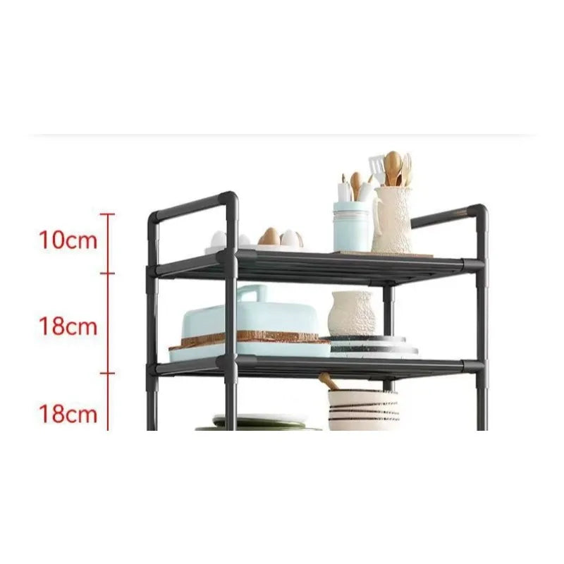 Kitchen Storage Rack Multilayer No Drill Rolling Shelf for Pots Microwave Oven Vegetables Organiser