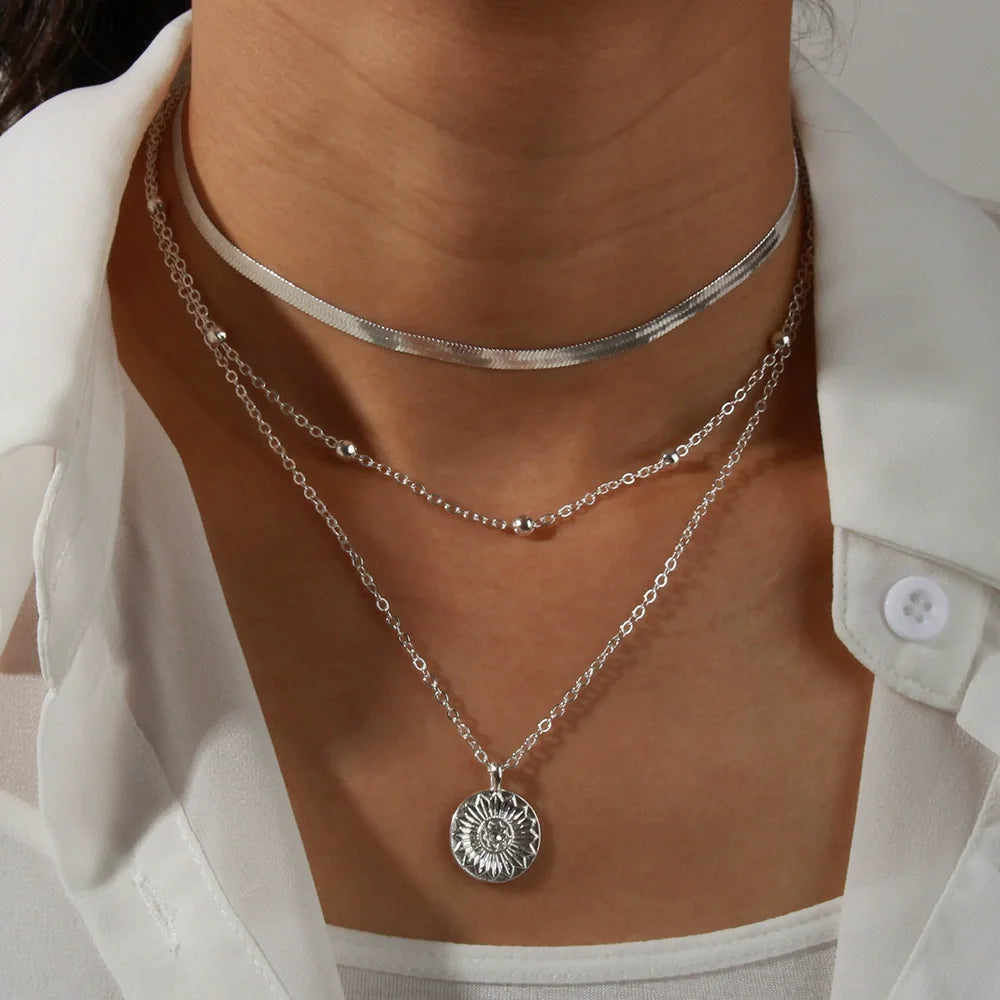 3 Layer Round Pendant Necklaces