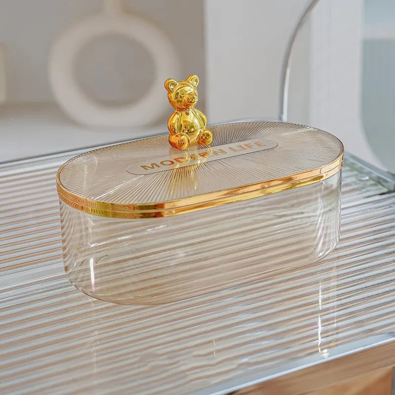 Gold Bear Acrylic Cotton Buds Storage Box