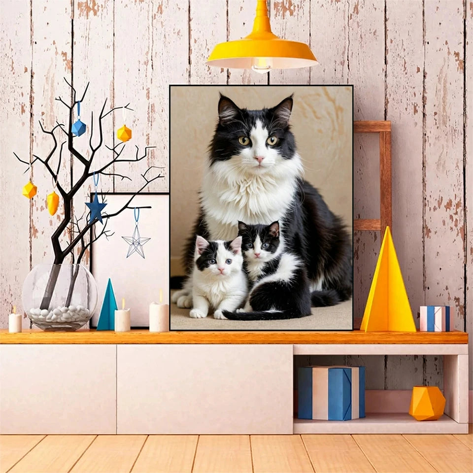 New Cow Cat 5D DIY Diamond Painting Kit Black and White Cats Portrait Diamond Embroidery Mosaic Carft Rhinestone Gift Home Decor
