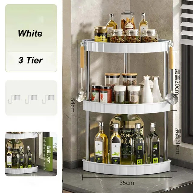 Kitchen Spice Rack Shelf Countertop Corner Multifunctional Seasoning Supplies Rack Saving Spice Rack Organiser with Hooks