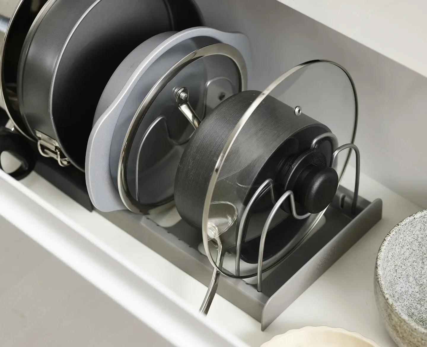 Expandable Pots and Pans Storage Rack for Cabinets Pot and Lid Holder with 6 Adjustable Shelves for Kitchen Organisation Tools