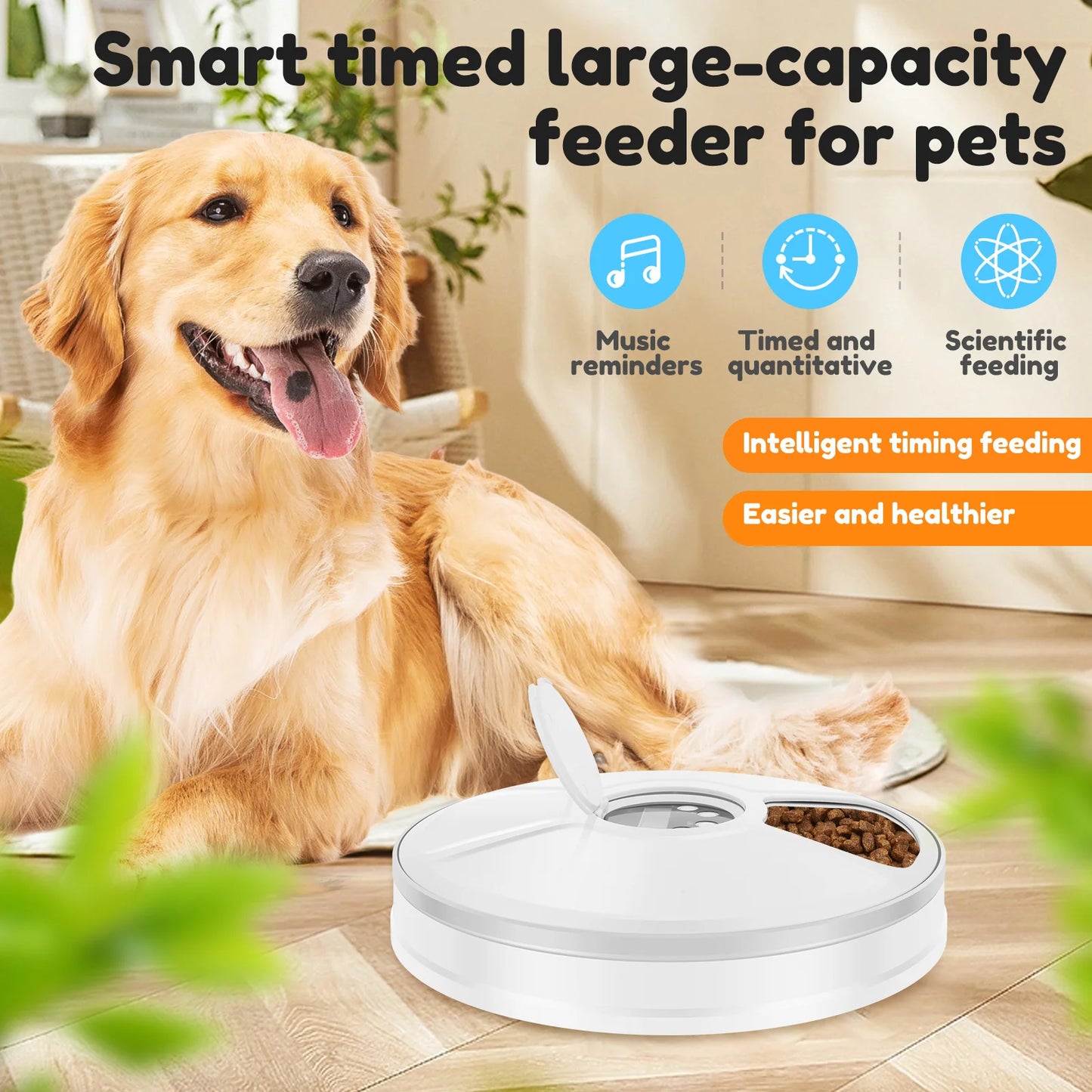 Automatic Pet Feeder 6-Grids 24 Hour Timing Wet/Dry Snacks Feeding Device Battery Powered For Cats Dogs Foods Dispenser