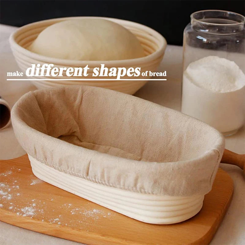 LMETJMA Bread Proofing Basket Round Oval Long Banneton Rattan Bread  Dough Proofing Proving Rattan Basket with Linen Liner Cloth