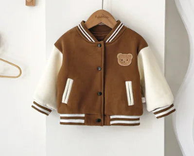Kids’ Bear Baseball Jacket – Warm Winter Coat for Boys & Girls