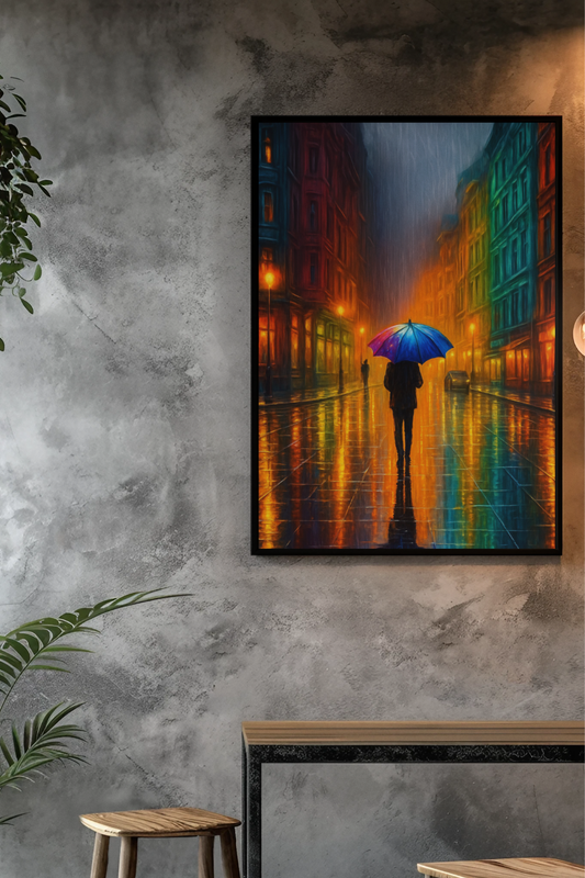 Reflections in the Rain – Moody Urban Street Poster