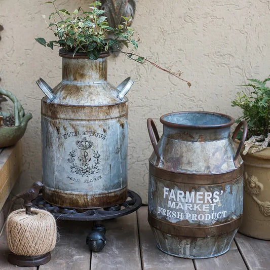 Rustic Metal Bucket Planter – Vintage Iron Flower Pot for Home & Garden Decor
