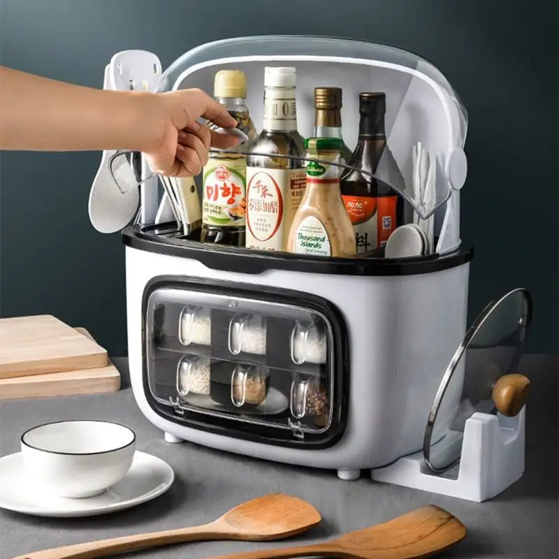 Multifunctional Kitchen Storage Box – Seasoning & Utensil Organiser with Flip Cover