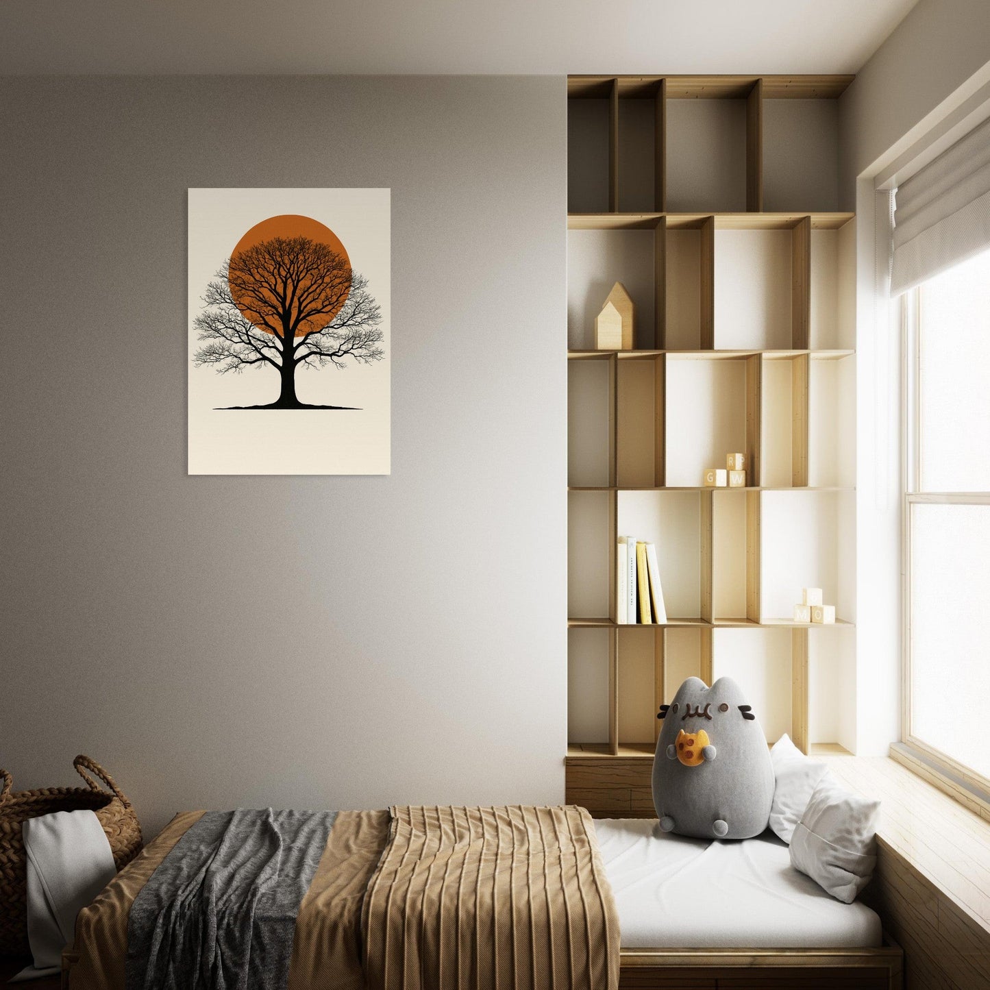 Orange Sun Oak Tree Poster – Minimalist Nature Wall Art