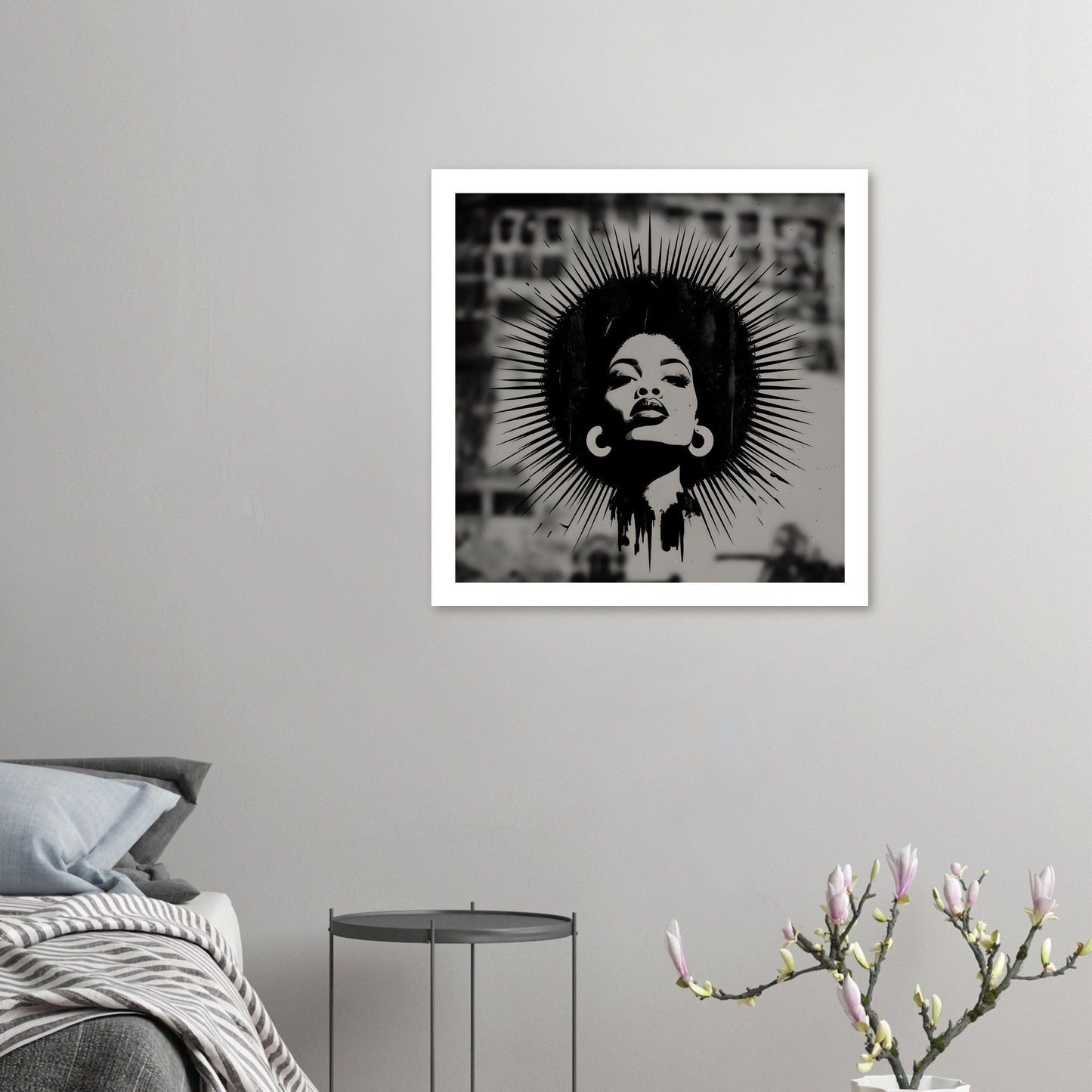 Afro Woman Silhouette Art Print – Grayscale Modern Wall Poster | Bold Feminine Decor