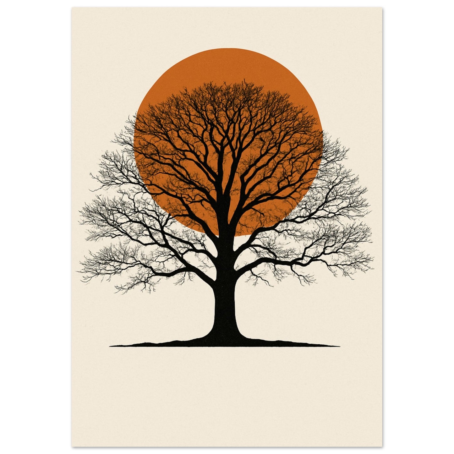 Orange Sun Oak Tree Poster – Minimalist Nature Wall Art