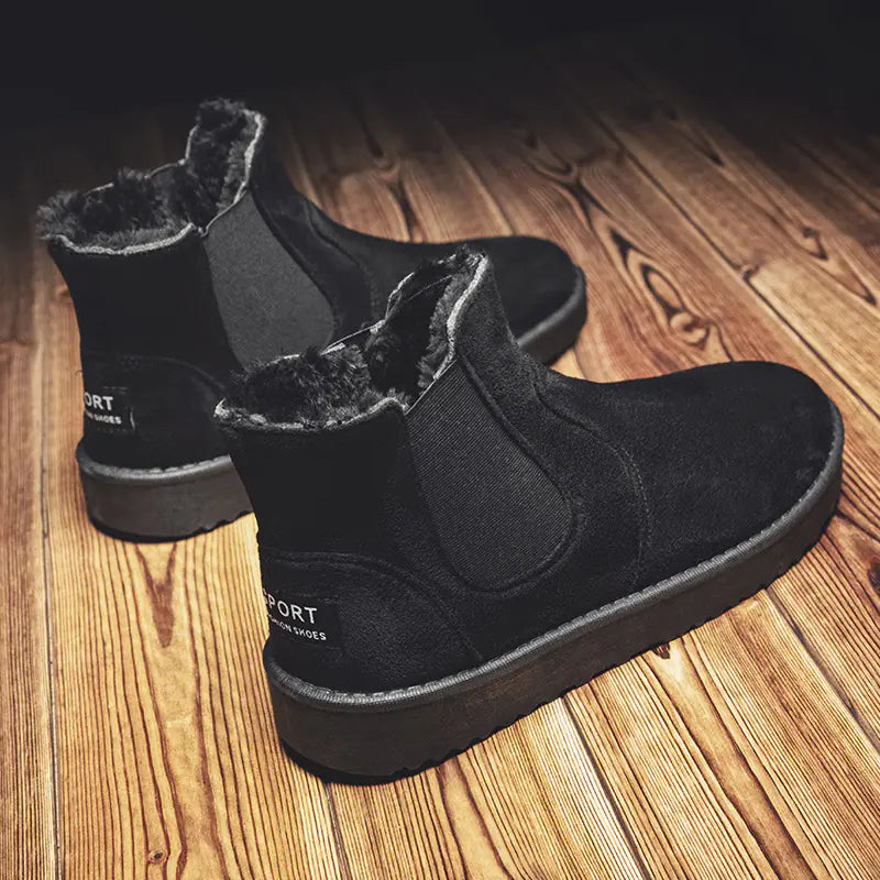 Men's Leather Ankle Boots with Warm Fur