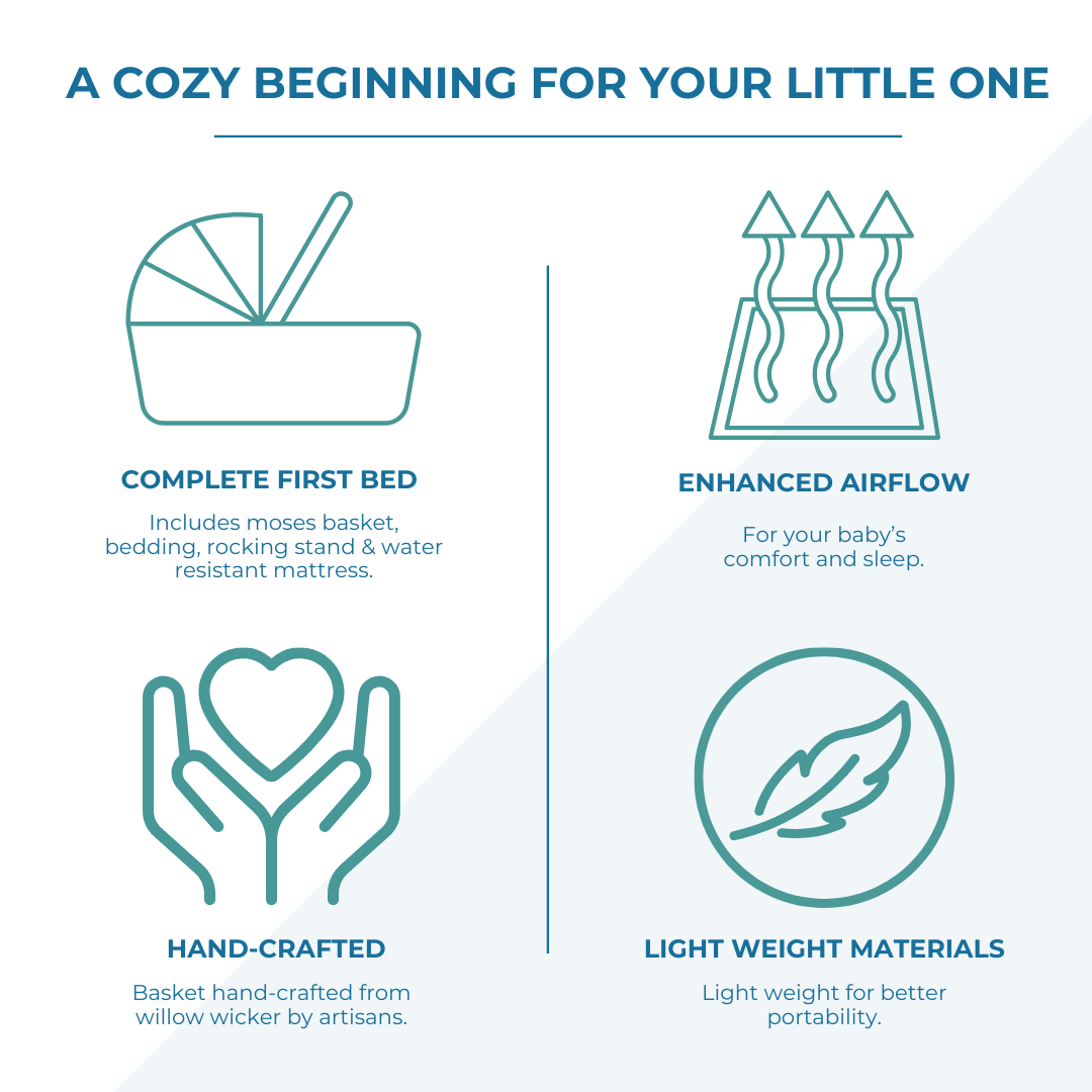 Grey Waffle Grey Wicker Baby Moses Basket With Stand