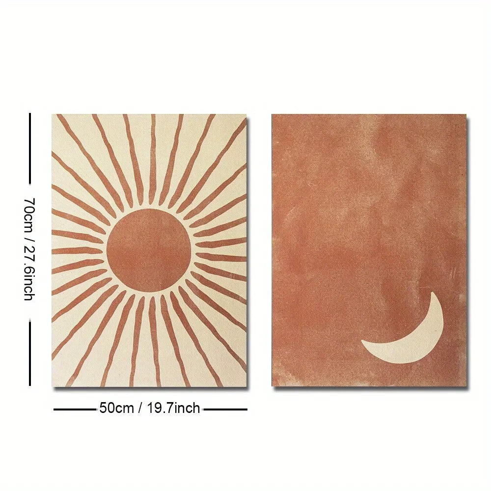 Bohemian Moon and Sun Wall Art Set – 2-Piece Abstract Clay & Beige Posters | DArtano