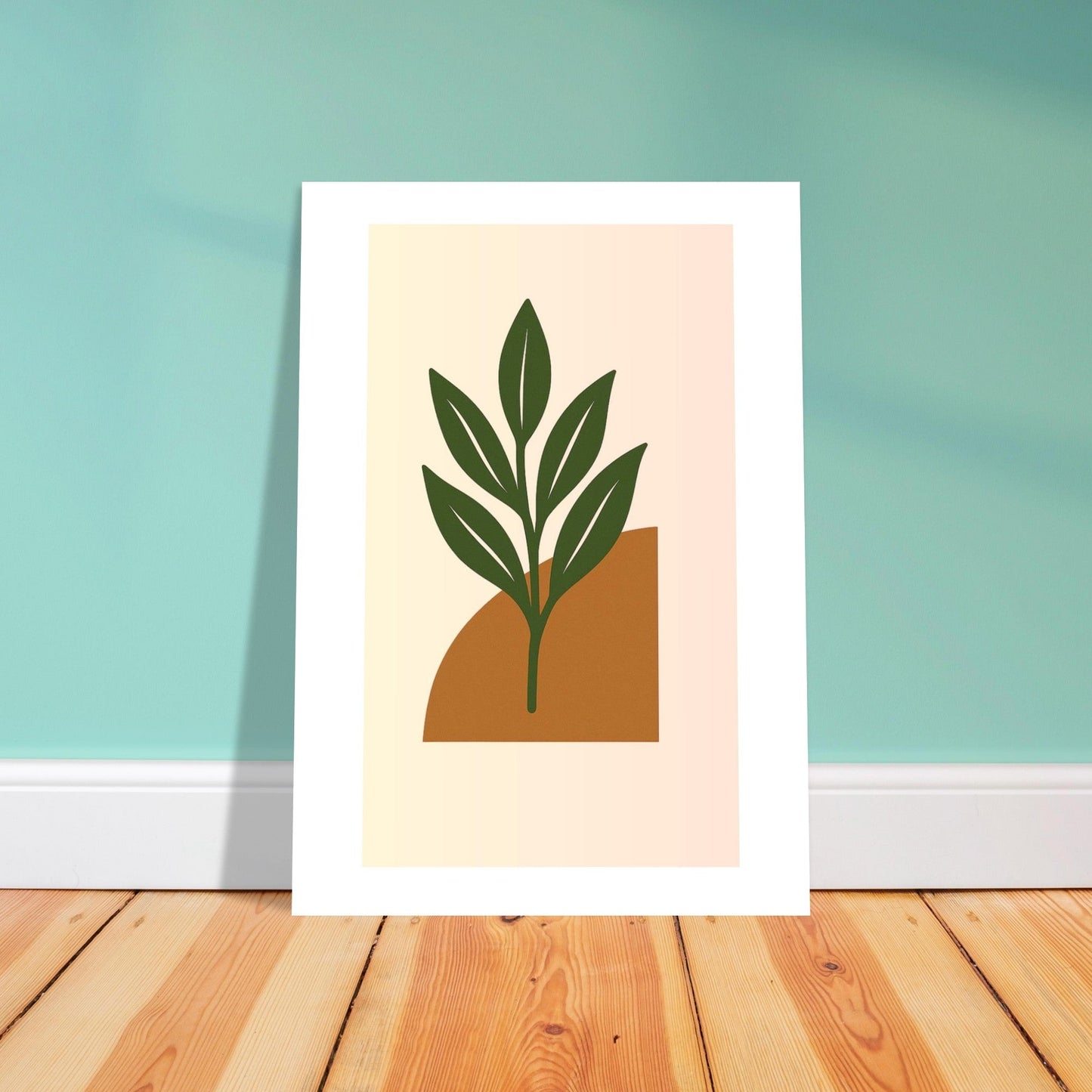 Minimalist Green Leaf & Terracotta Print – Botanical Wall Art