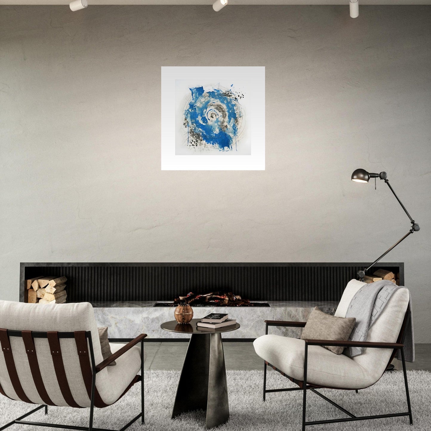 Abstract Blue & White Impasto Art Print – Modern Wall Poster