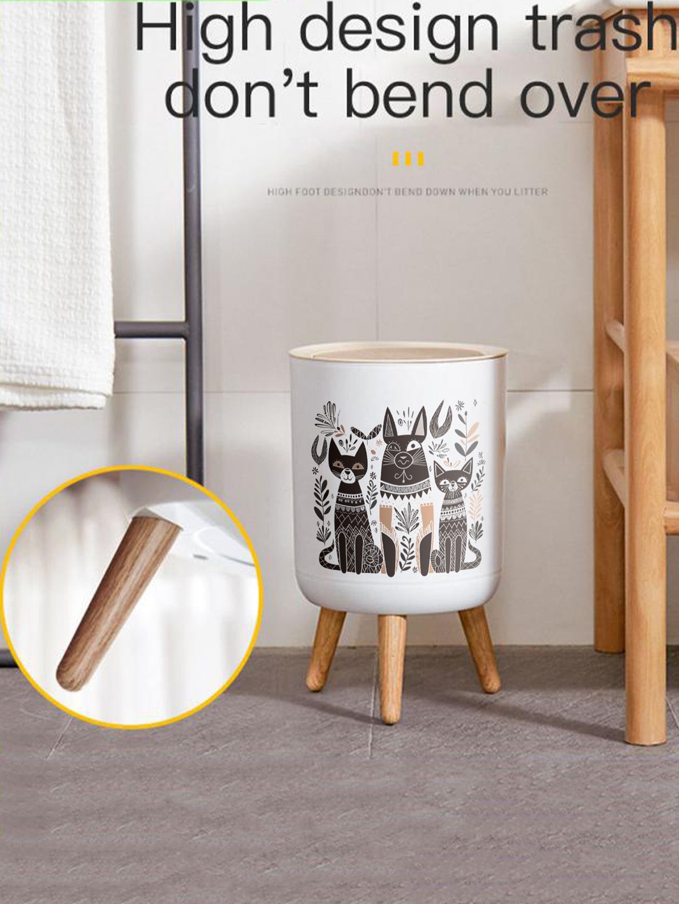 Cat Design round Home Office Rubbish Bin