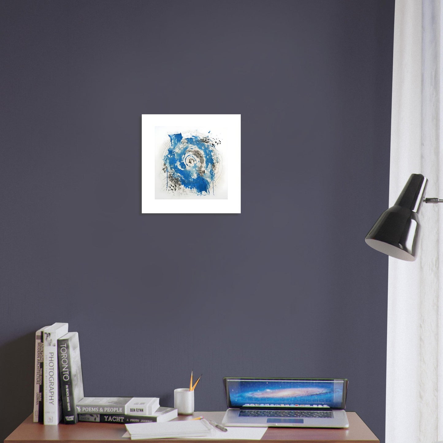Abstract Blue & White Impasto Art Print – Modern Wall Poster
