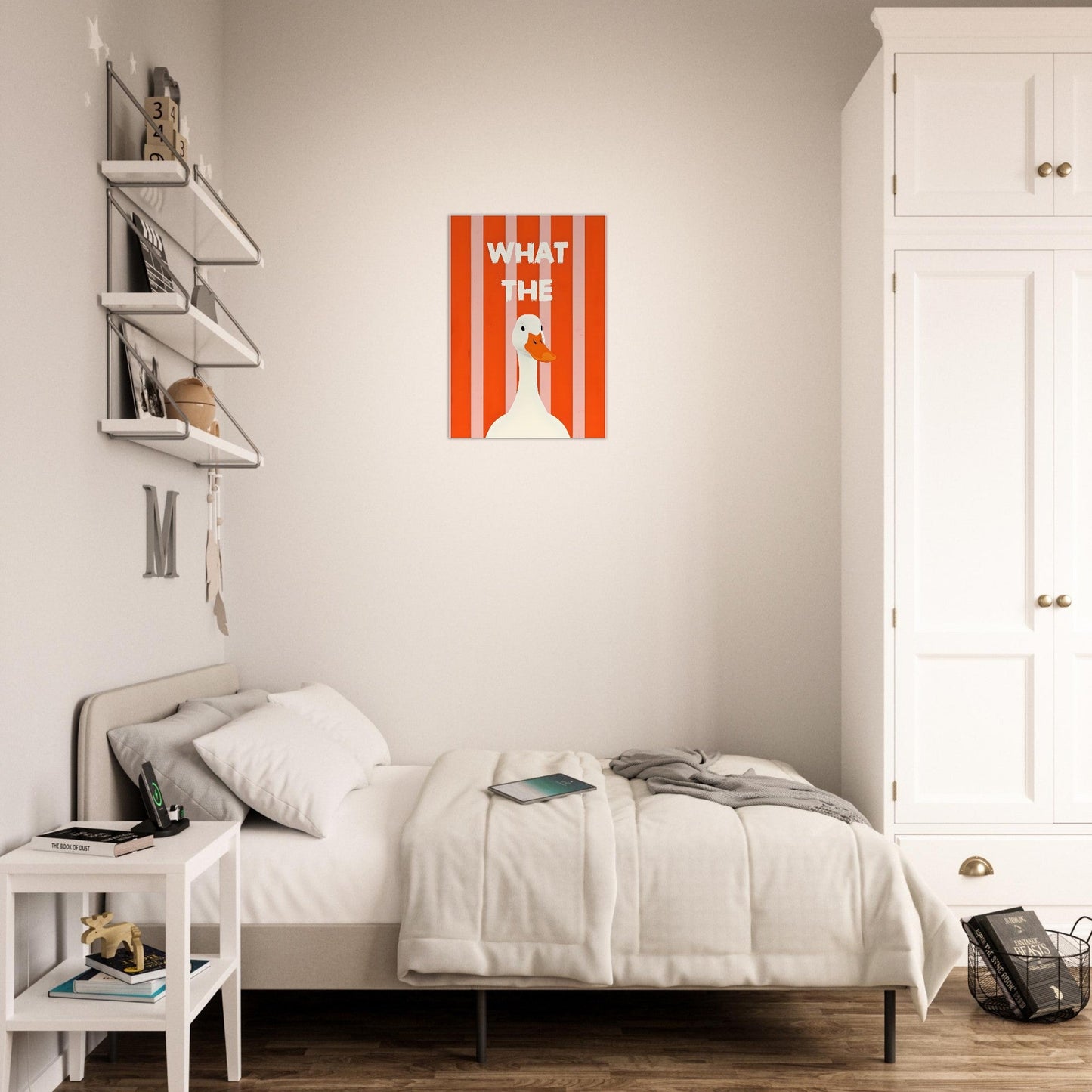 What The Duck: Funny Minimalist Animal Poster - Bold Stripes & Whimsical Design